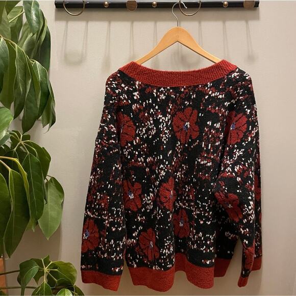 POL Oversized Knit Sweater | Floral Embroidery, Balloon Sleeves, Black, NWOT, L - Picture 4 of 9